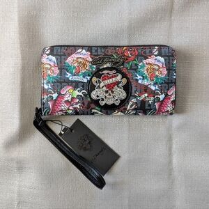 Ed Hardy Love Kills Slowly Tattoo Print Wristlet Wallet NEW!